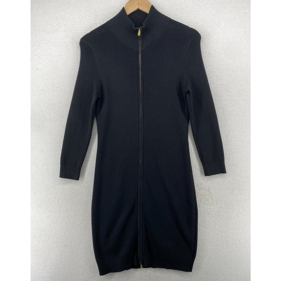 TOMMY BAHAMA Dress XS Ribbed Sweater Knit Bodycon Full Zip Long Sleeve Black - Picture 1 of 12